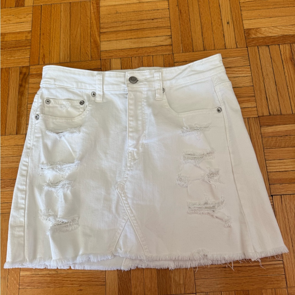 American Eagle Outfitters White Distressed A-Line Skirt